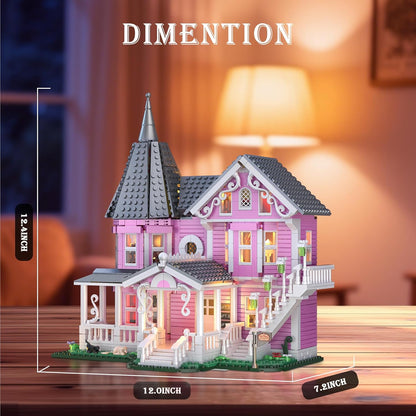 Pink Palace House Building Set with Lights, 1349PCS