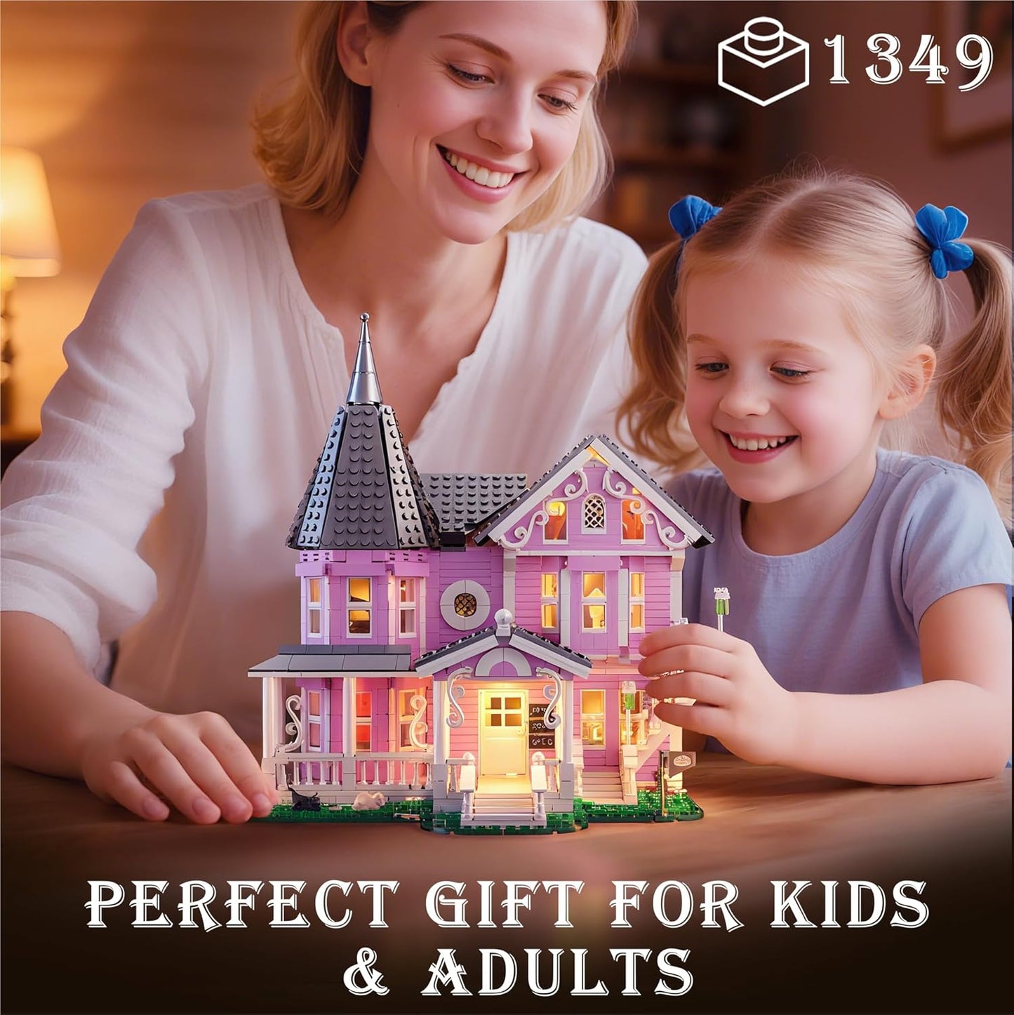 Pink Palace House Building Set with Lights, 1349PCS