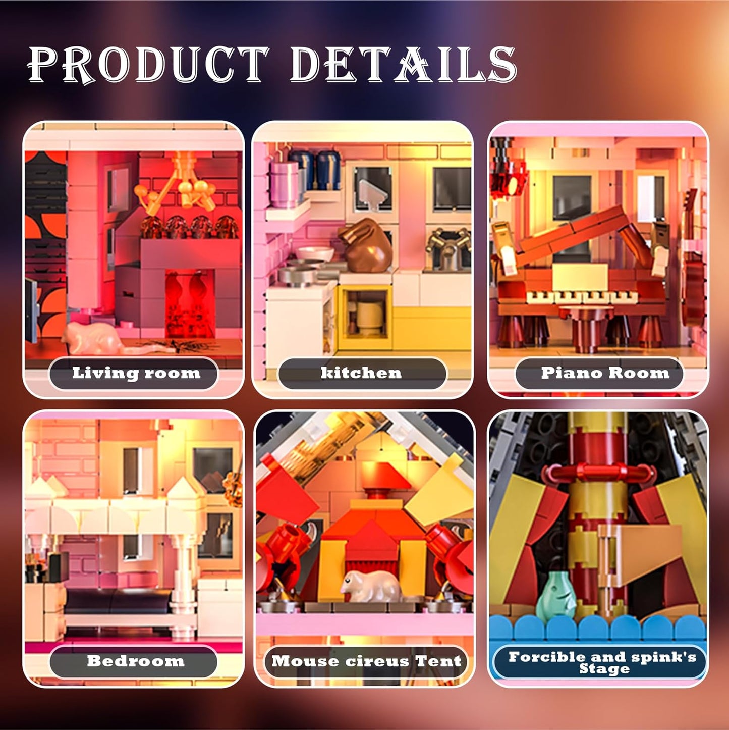 Pink Palace House Building Set with Lights, 1349PCS