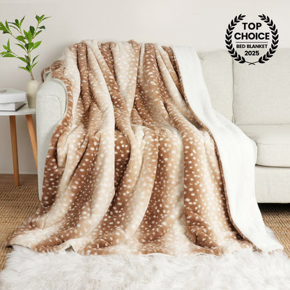 Deer Print Fawn Plush Blanket